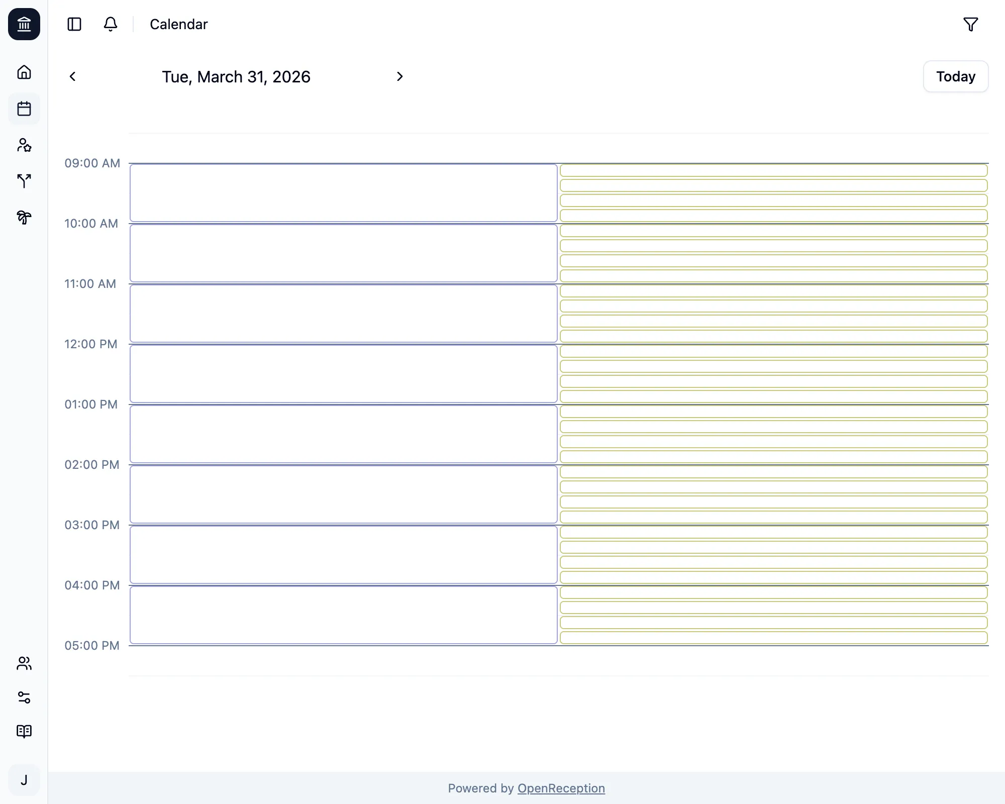 Calendar Overview with empty slots