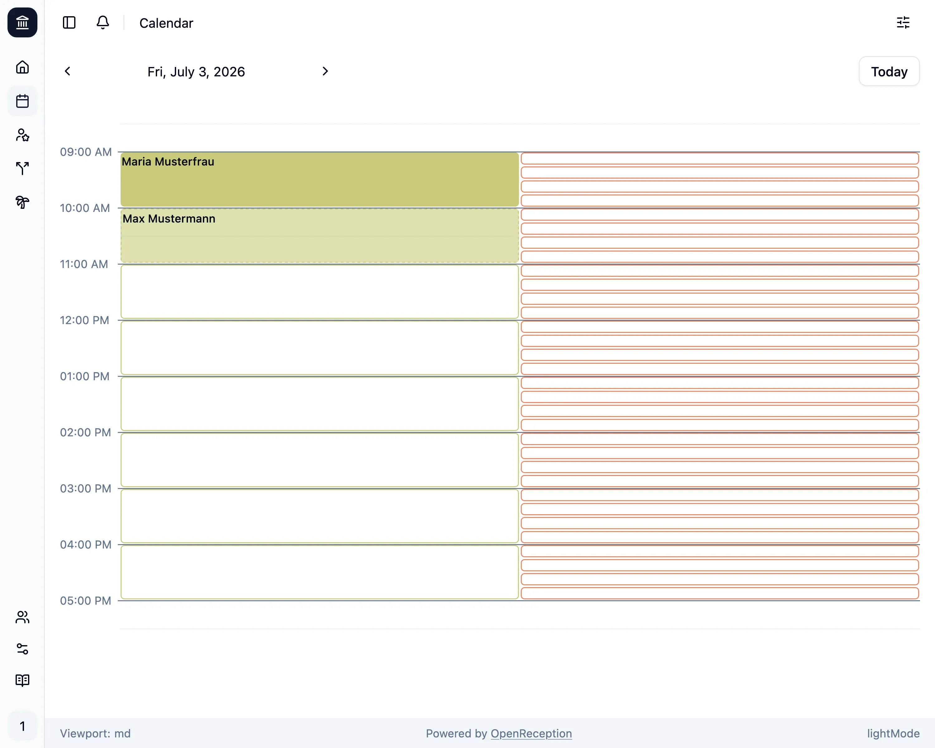 Calendar with available slots and appointments