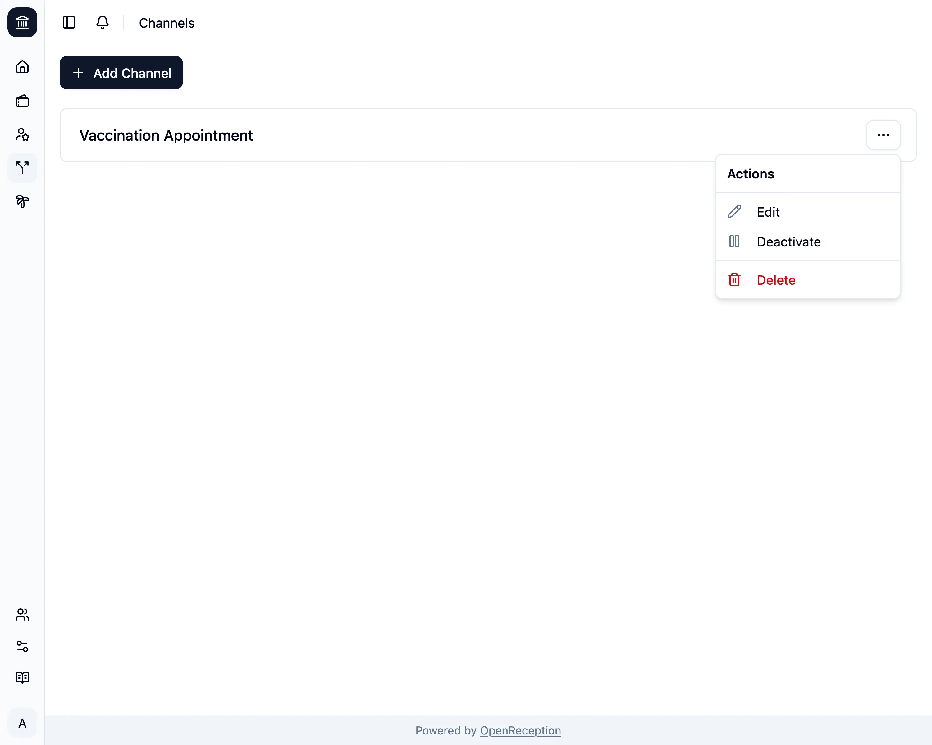 Channel list with deactivate option