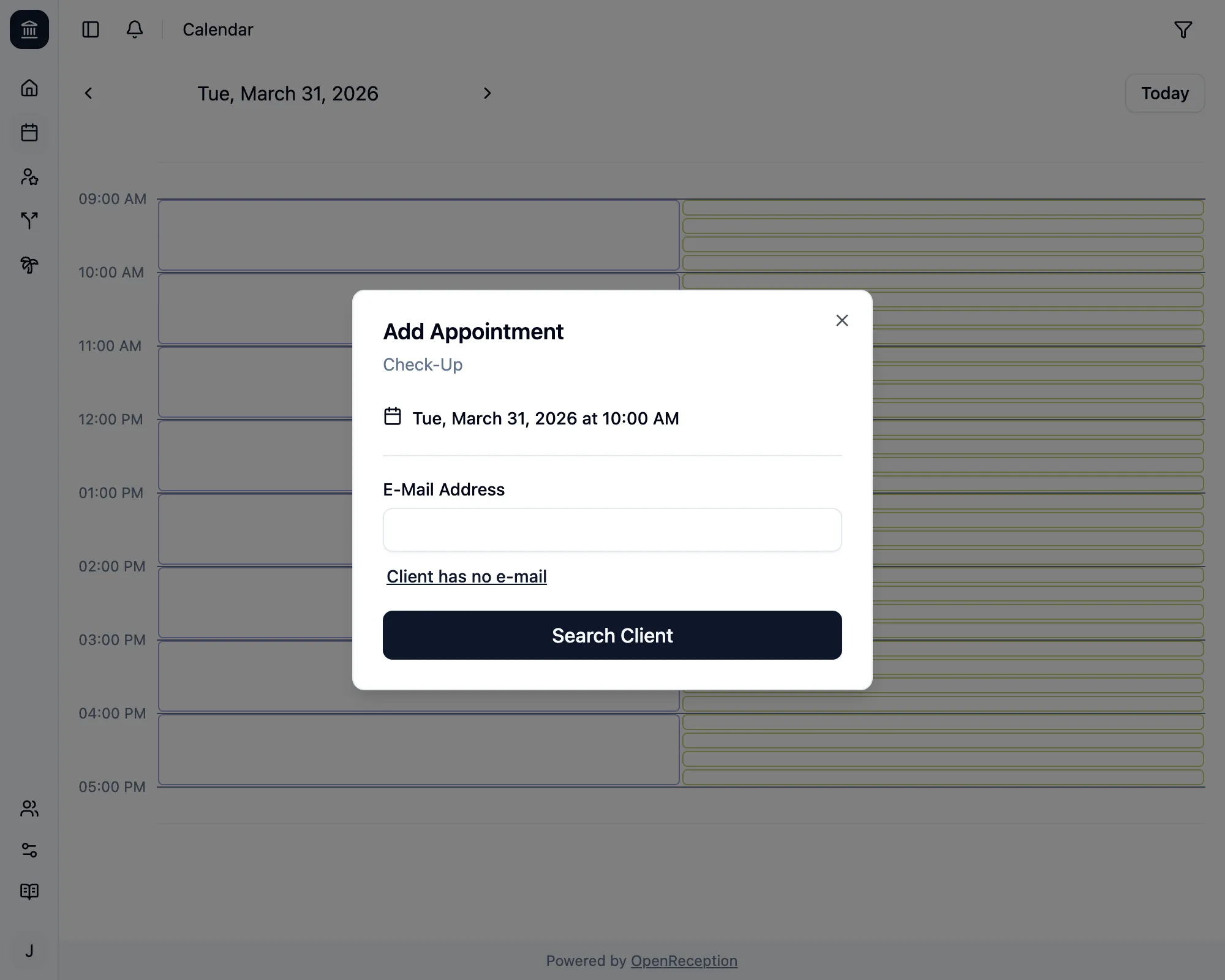 Add appointment: Client has not e-mail button