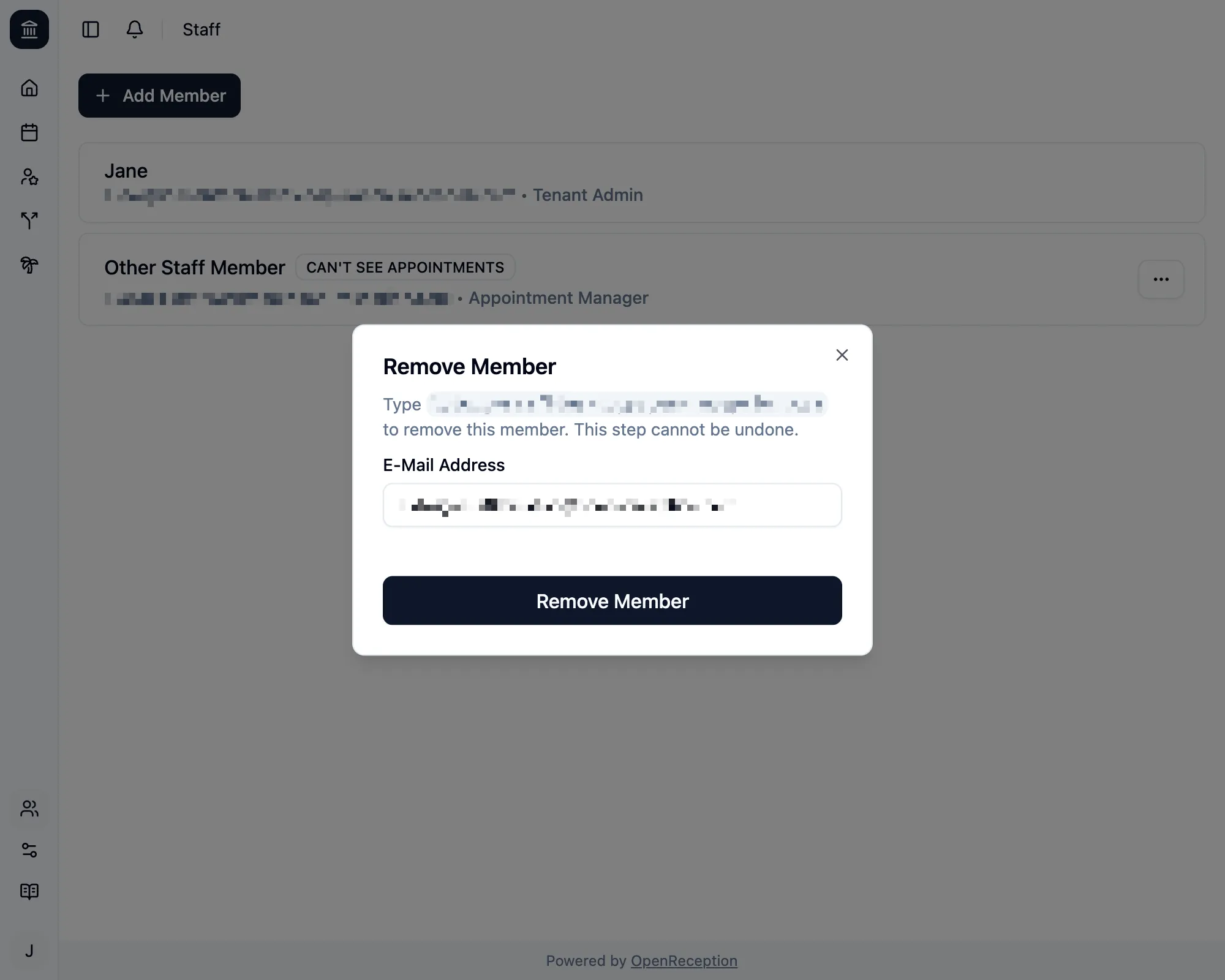 Delete staff member form
