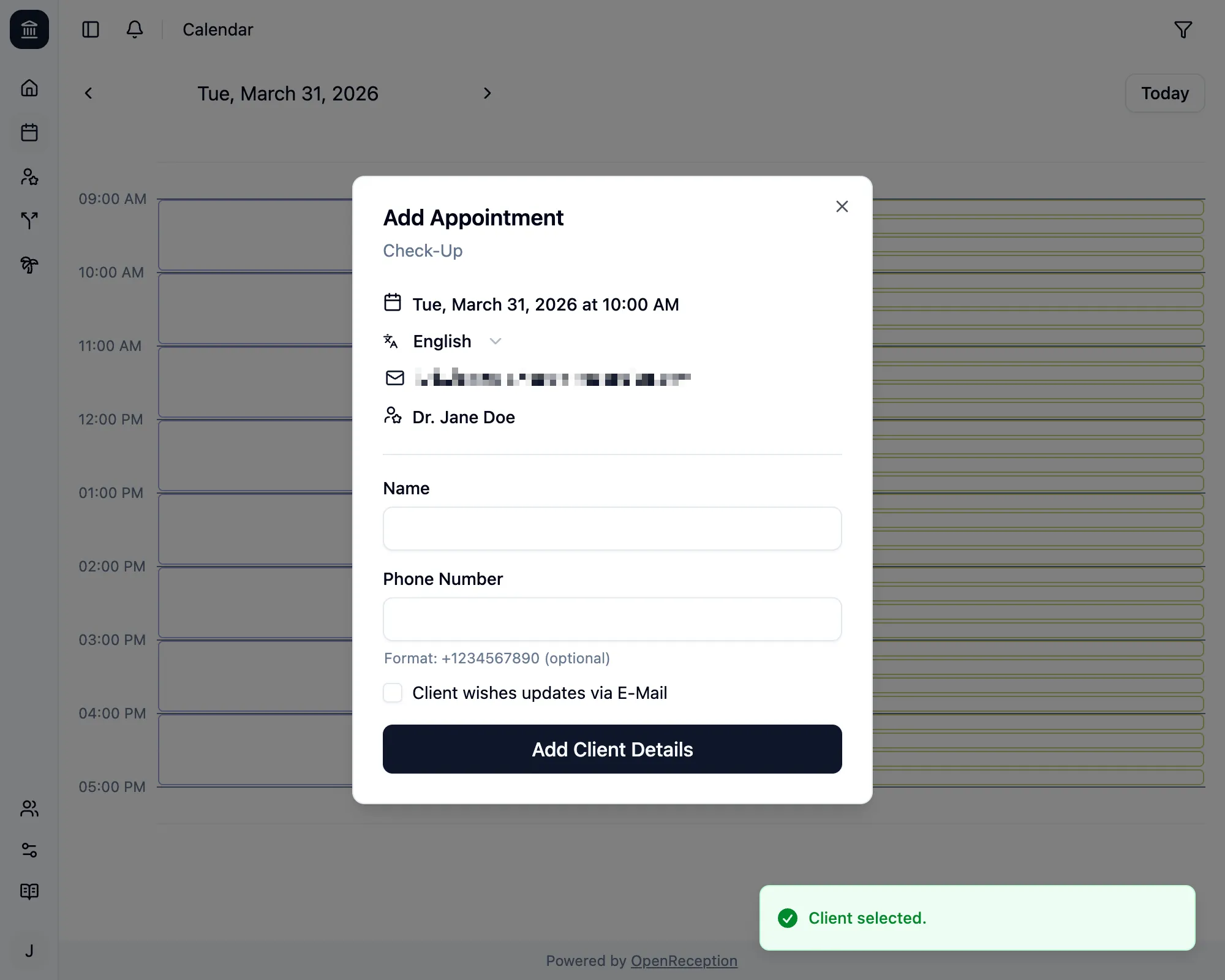 Client selected notification