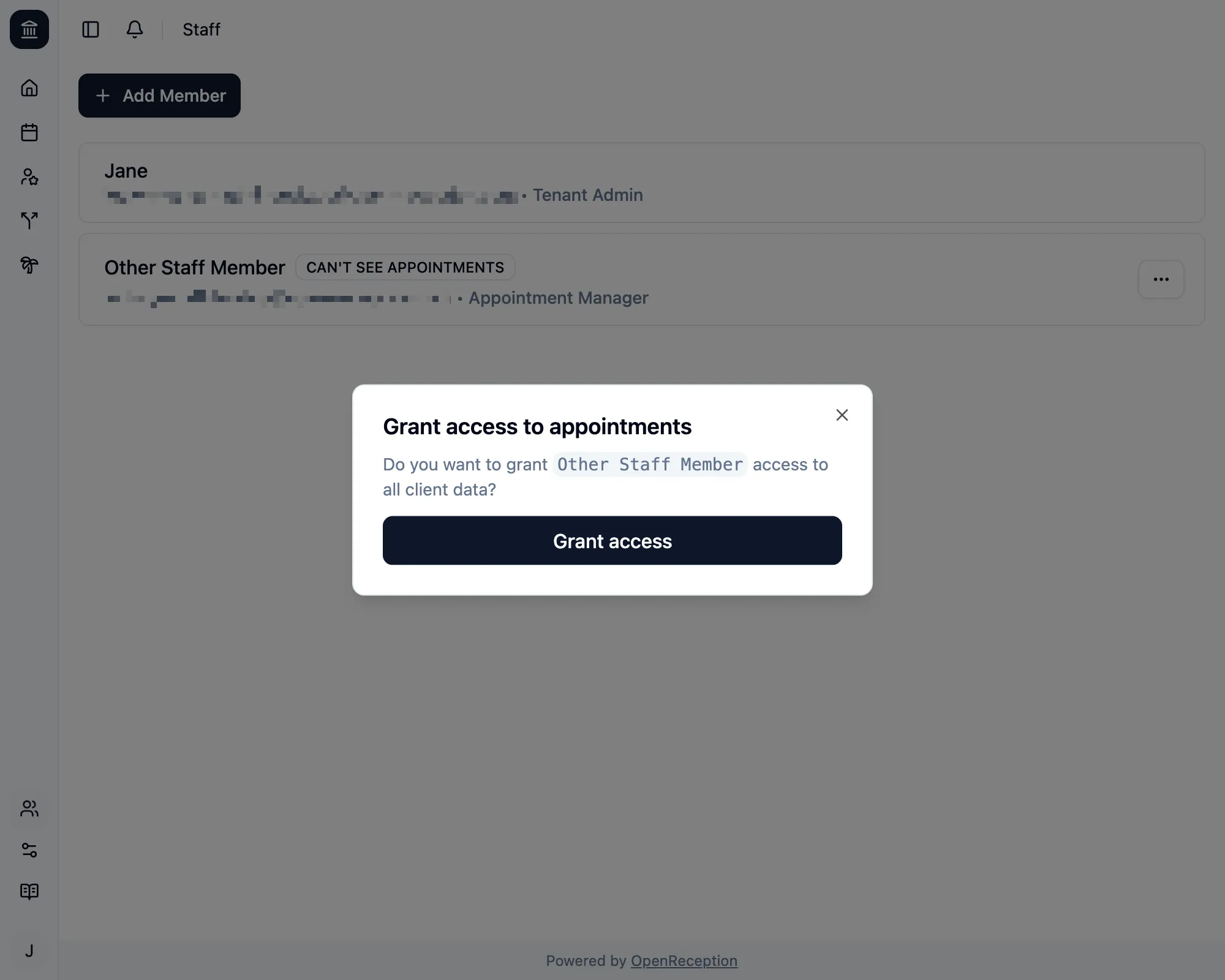Grant access to staff member form